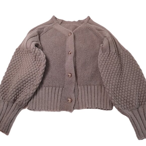 Cardigan Sweater XL beige button-down top with long puff sleeve classic elegant - Picture 1 of 5